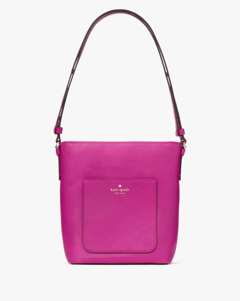 Kate Spade,Elsie Pebbled Leather Bucket Bag,Lining Leather,Shoulder Bag,Word Embellishment,Logo,Lined,Casual,