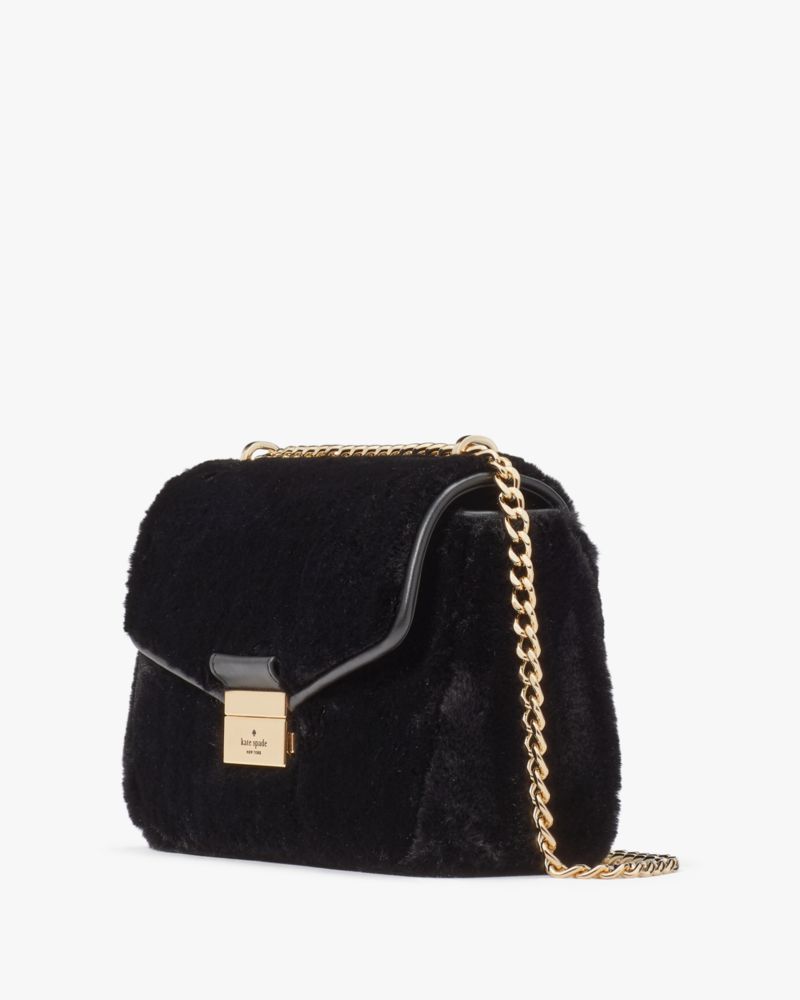 Kate Spade,Carey Faux Fur Small Flap Shoulder,Fur,Shoulder Bag,Day Party,Black