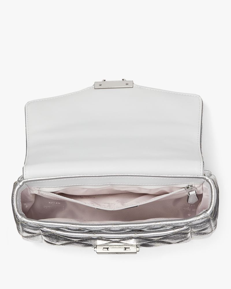 Kate Spade,キャリー メタリック キルテッド レザー スモール フラップ ショルダーバッグ,バッグ,ルナライト