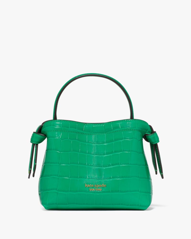 Kate Spade,Knott Croc-embossed Mini Crossbody Tote,Leather,Crossbody,Knot,Metal,Logo,Compact,Day Party,Green