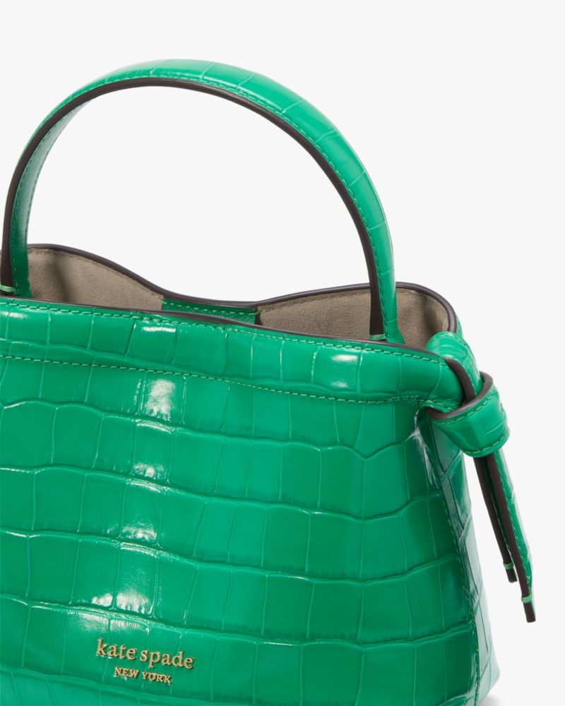 Kate Spade,Knott Croc-embossed Mini Crossbody Tote,Leather,Crossbody,Logo,Metal,Knot,Compact,Day Party,Green