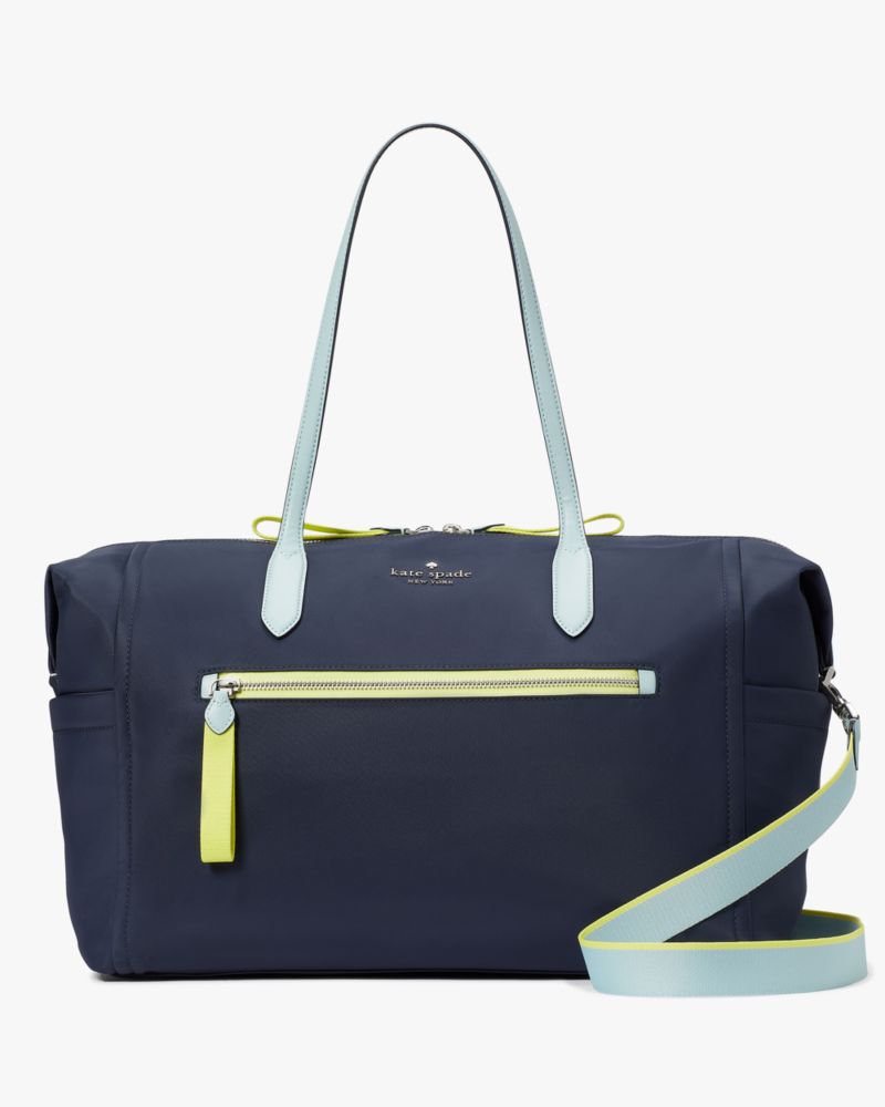 Kate Spade,Chelsea Large Weekender,Nylon,Weekender,PVC,Logo,Navy