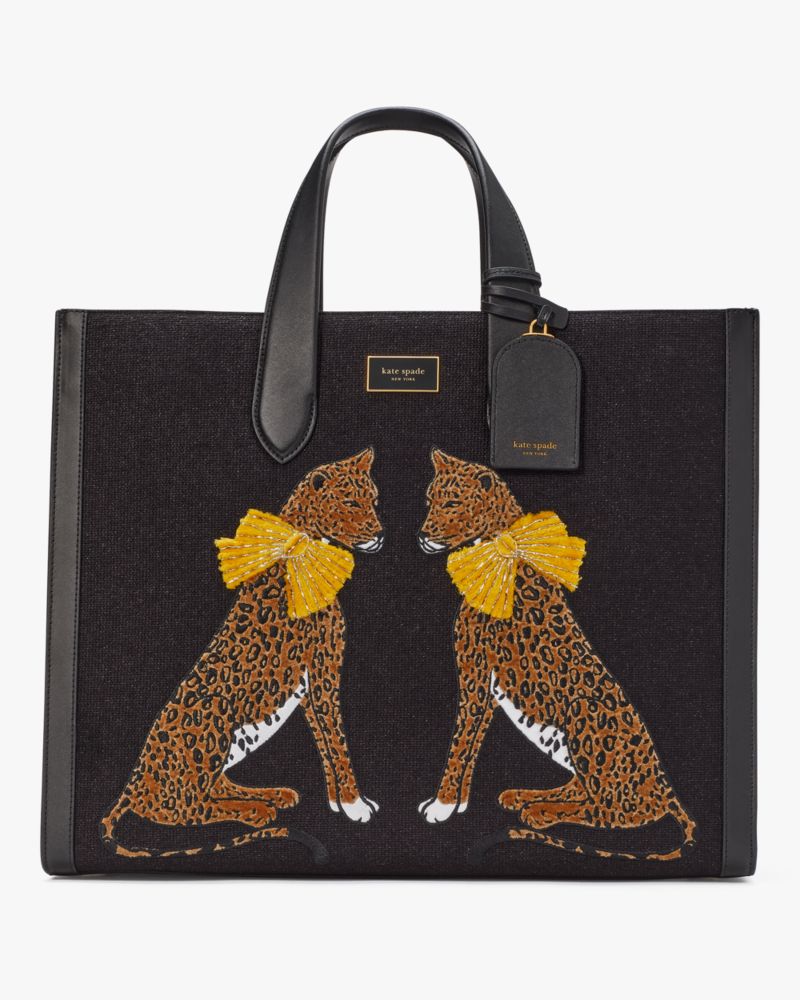 Kate Spade,Manhattan Lady Leopard Embroidered Large Tote,