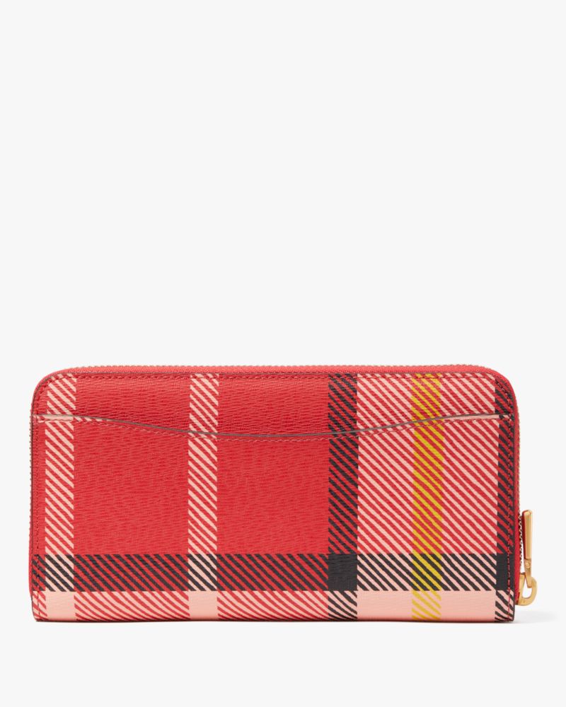 Kate Spade,Morgan Museum Plaid Zip-around Continental Wallet,Leather,Continental,Metal,Logo,Scratch Resistant,Casual,