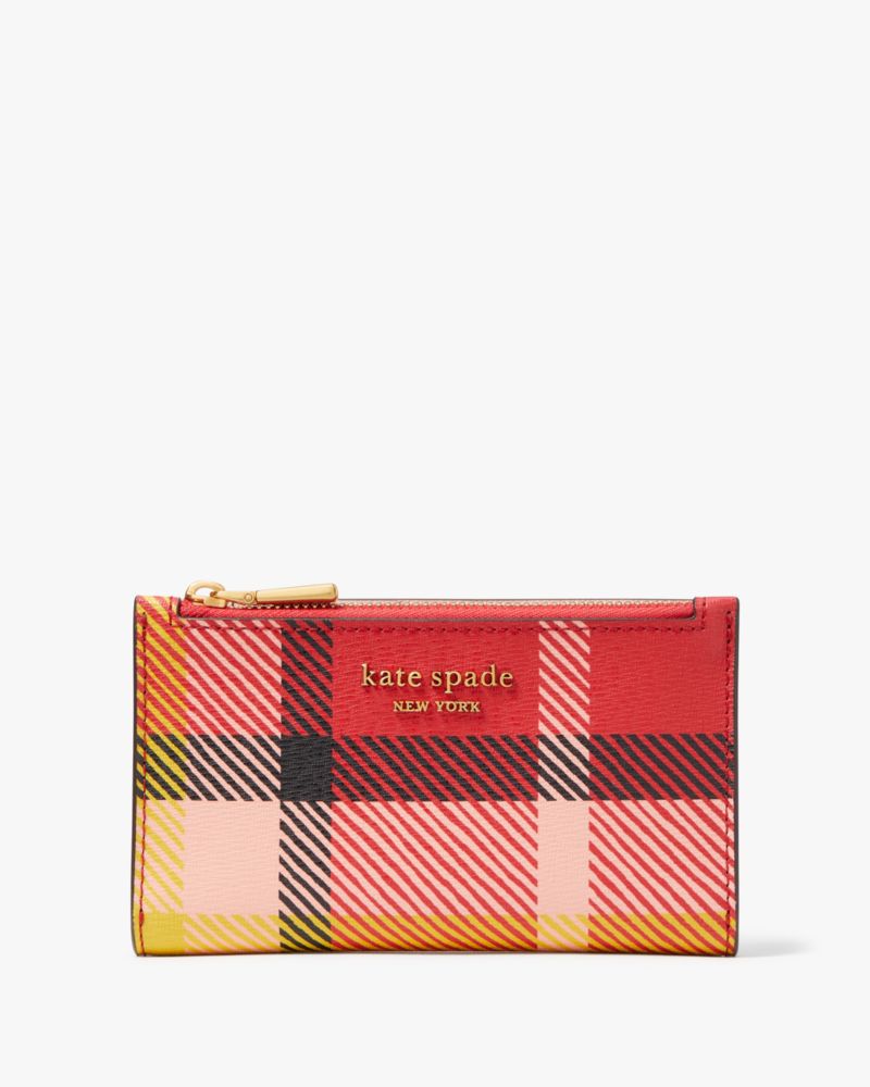 Kate Spade New York Morgan Painterly Houndstooth Embossed Saffiano Leather  Small Slim Bifold Wallet Black Multi One Size