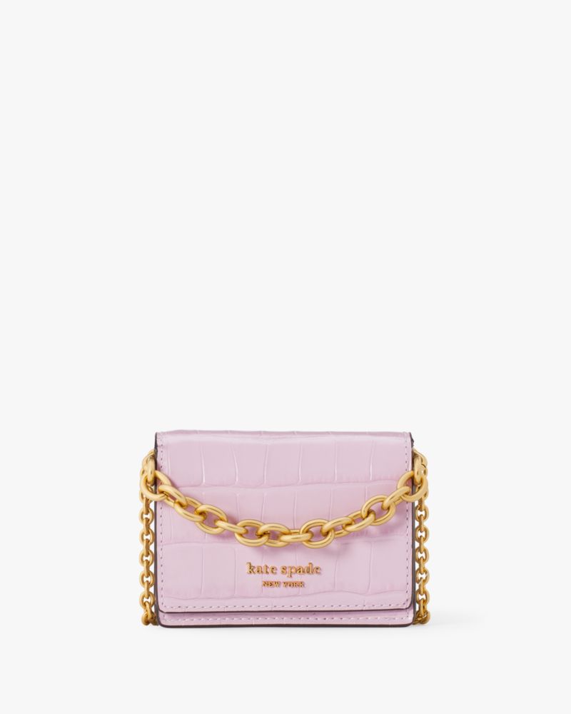 Kate Spade,Morgan Croc-Embossed Chain Card Case,Violet Mist