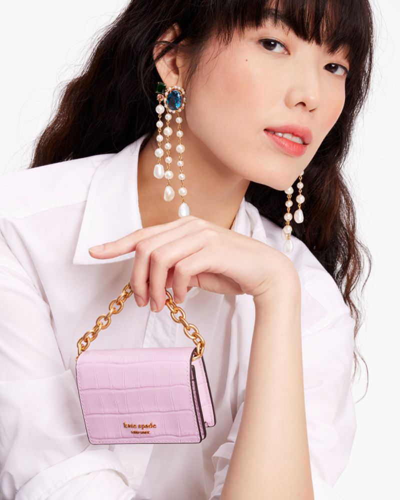 Kate Spade,Morgan Croc-Embossed Chain Card Case,
