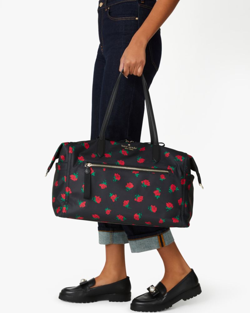 Kate Spade,Chelsea Rose Toss Printed Weekender,Floral,Black Multi