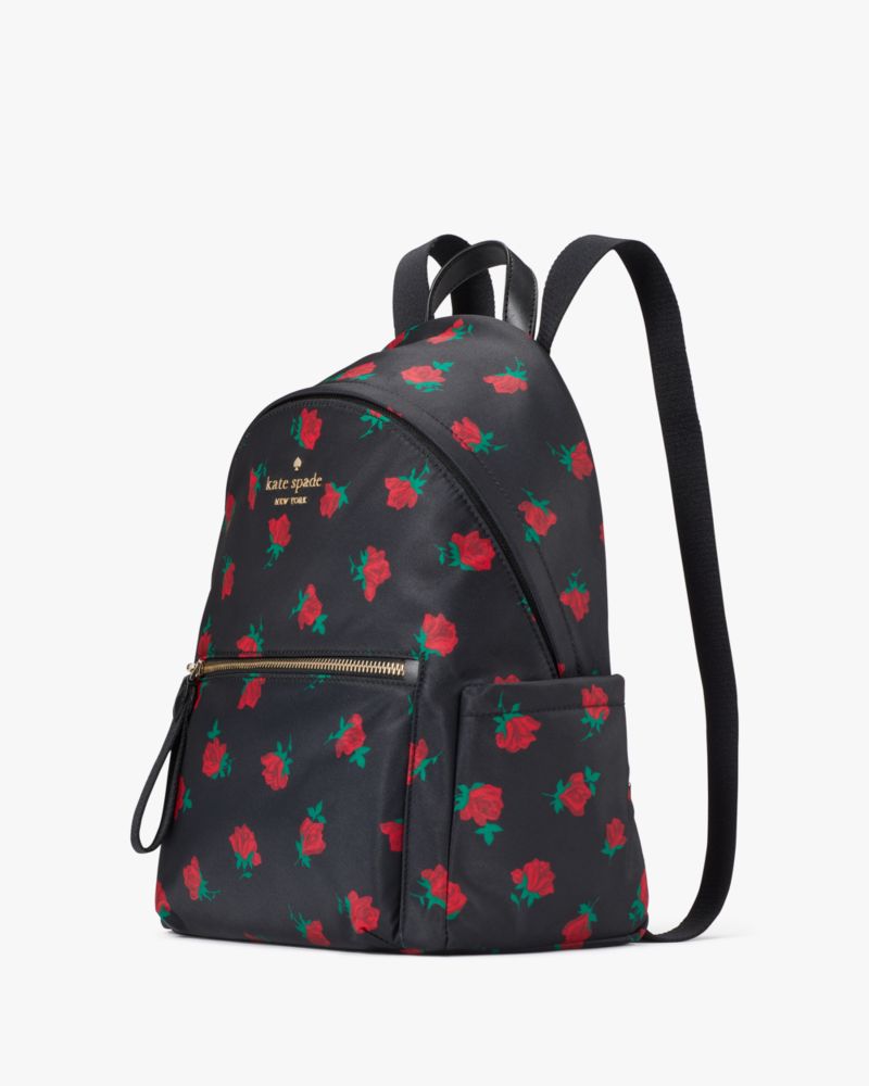 Kate Spade,Chelsea Rose Toss Printed Medium Backpack,Black Multi