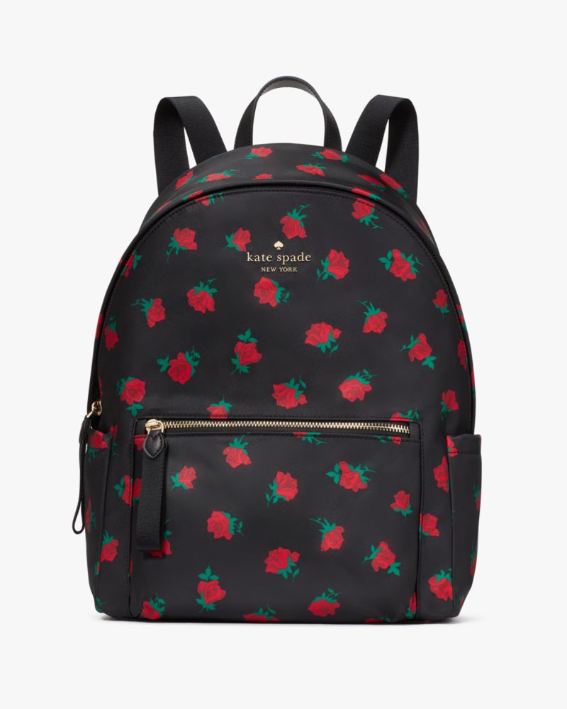 Kate Spade,Chelsea Rose Toss Printed Large Backpack,Black Multi