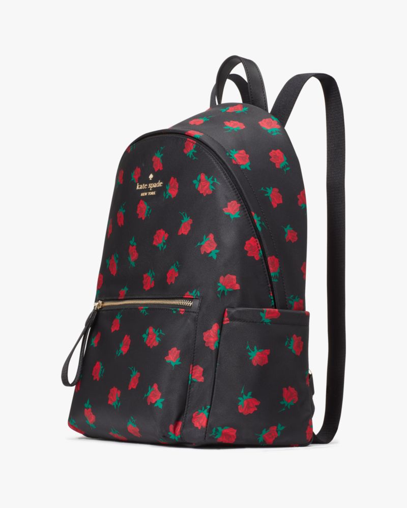 Kate Spade,Chelsea Rose Toss Printed Large Backpack,Black Multi