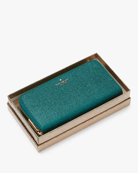 Kate Spade,Glimmer Boxed Large Continental Wallet,Festive Teal