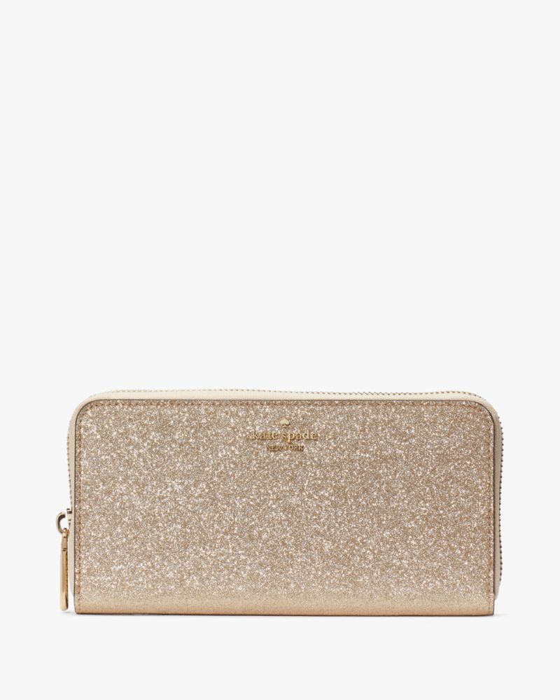 Kate Spade,Glimmer Boxed Large Continental Wallet,Champagne