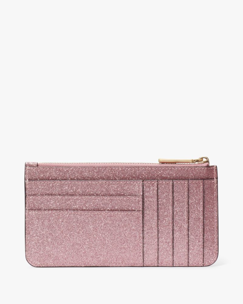 Kate Spade,グリマー グリッター ミックスド マテリアル ボックスド ラージ スリム カード ホルダー,財布小物,ミトンピンク