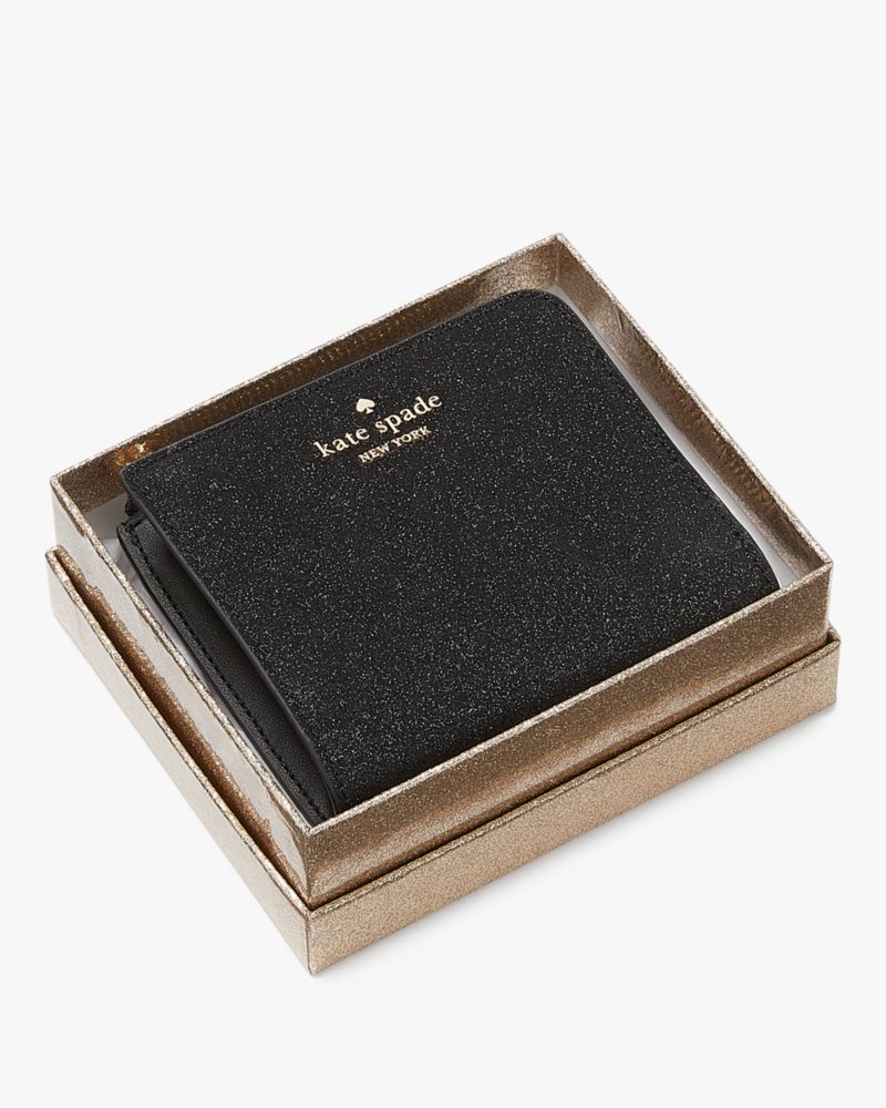 Kate Spade,グリマー グリッター ミックスド マテリアル ボックスド スモール L-ジップ バイフォールド ウォレット,財布小物,ブラック image number 0