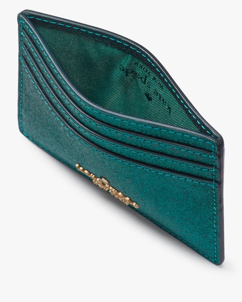 Kate Spade,Glimmer Small Slim Card Holder,Festive Teal