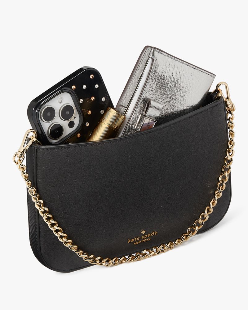 Kate Spade,グリマー グリッター ミックスド マテリアル ポシェット,バッグ,ブラック