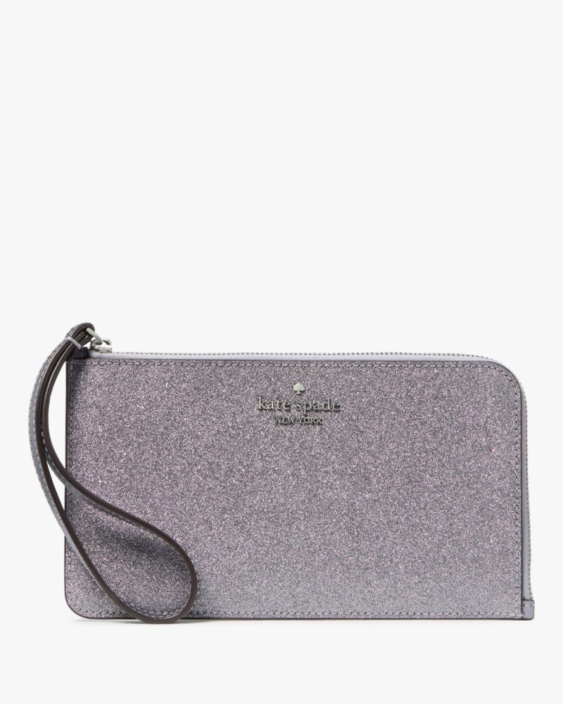 Kate Spade,Lucy Glitter Medium L-zip Wristlet,Pouch,Wristlet,Glitter,Metal,Logo,Cocktail,