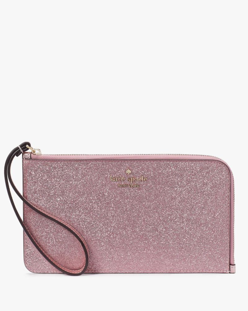 Kate Spade,Lucy Glitter Medium L-Zip Wristlet,Mitten Pink