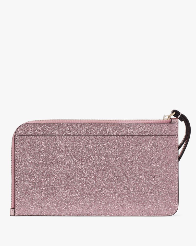 Kate Spade,Lucy Glitter Medium L-Zip Wristlet,Mitten Pink