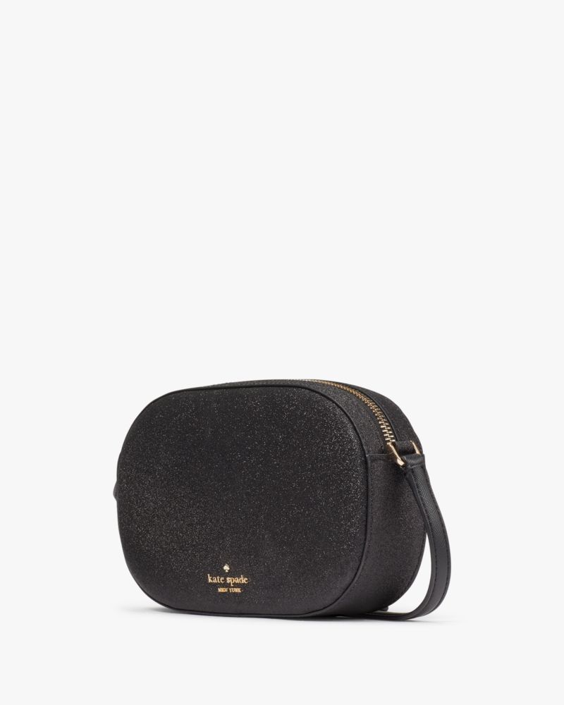 Kate Spade,Glimmer Oval Camera Bag,Crossbody,Metal Material,PVC,Glitter,Logo,Metal,Embellished,Day Party,Black