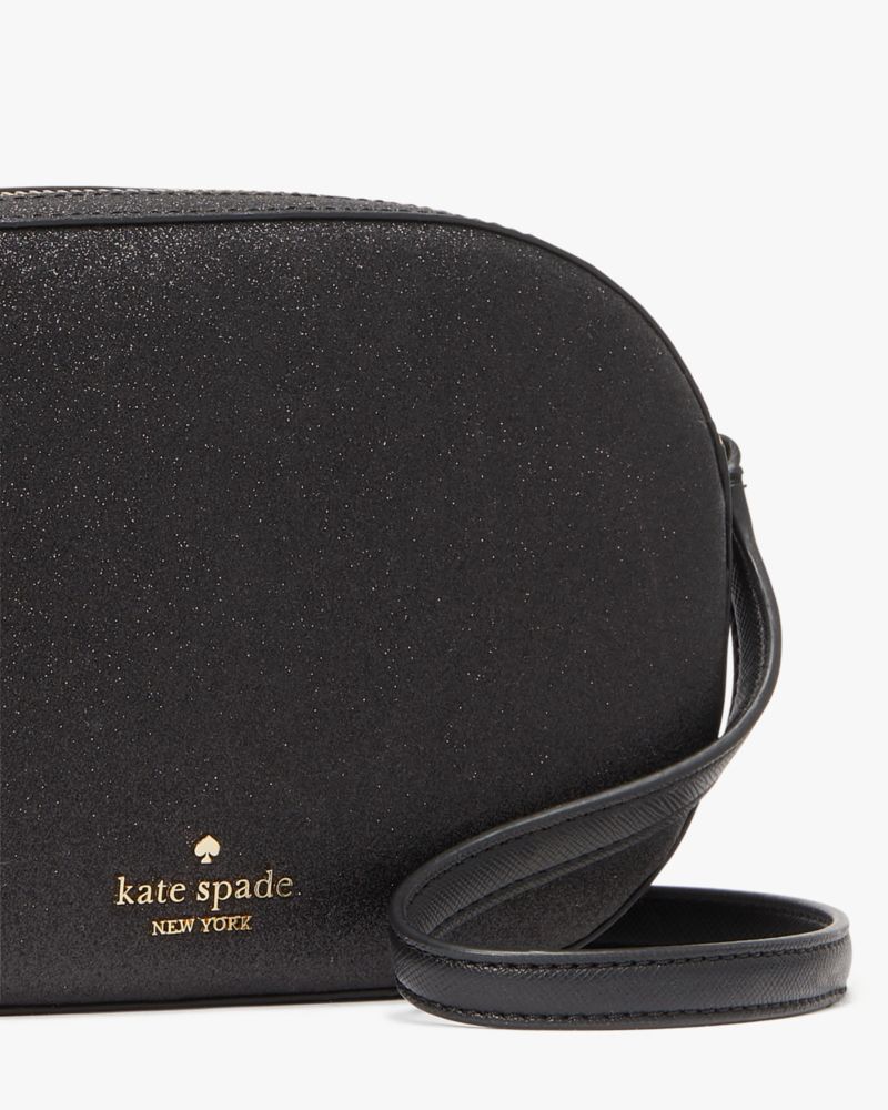 Kate Spade,Glimmer Oval Camera Bag,Crossbody,Metal Material,PVC,Glitter,Logo,Metal,Embellished,Day Party,Black
