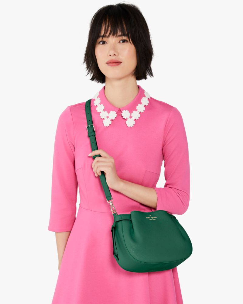 Kate Spade,Dumpling Crossbody,Leather,Crossbody,Metal Material,Logo,Metal,Lined,Casual,Emerald