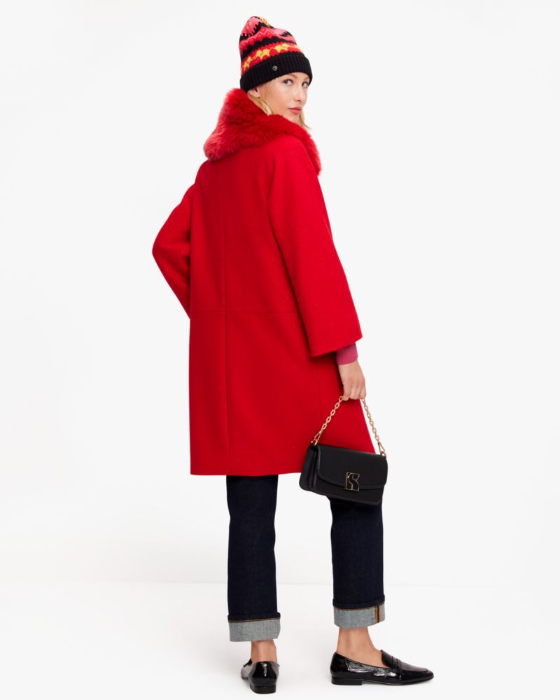 Kate spade red shop coat fur collar