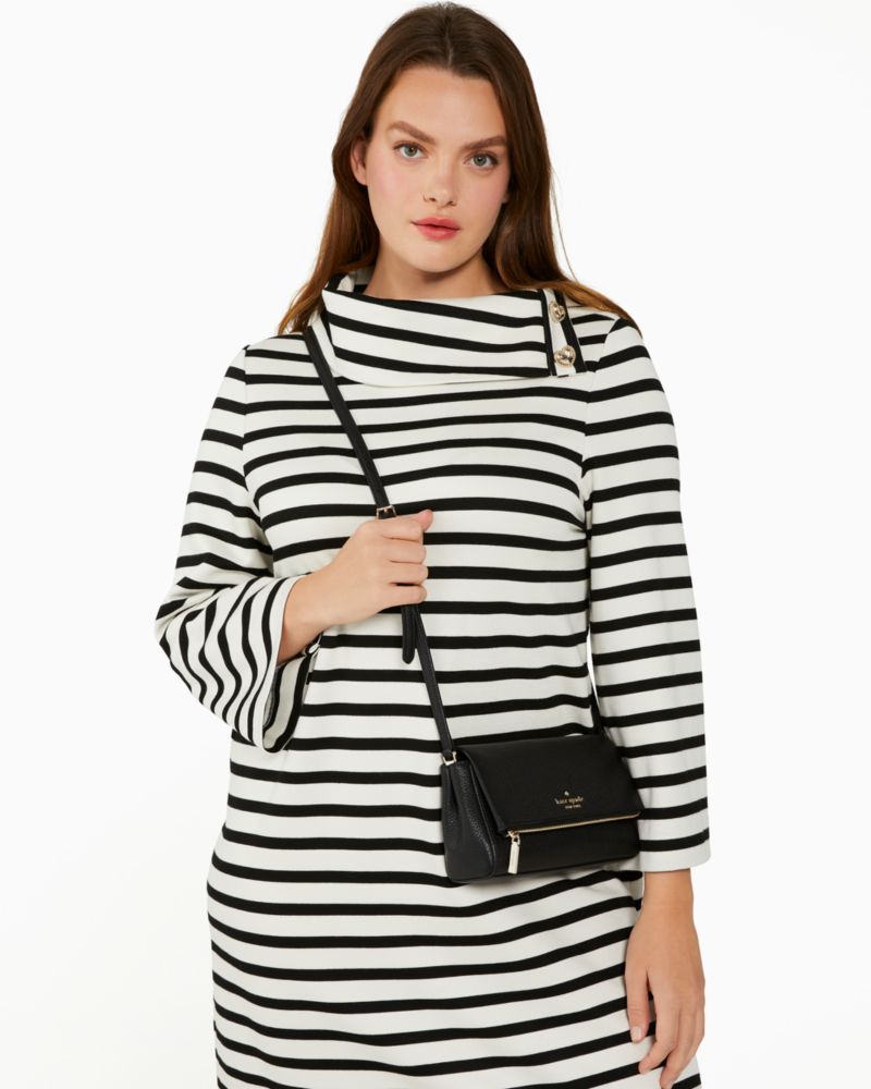 Kate Spade,Leila Mini Zip Crossbody,Lining Leather,Crossbody,Logo,Metal,Lined,Casual,Black