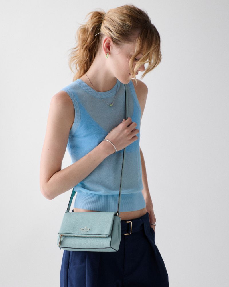 Kate Spade,Leila Mini Crossbody,Lining Leather,Crossbody,Logo,Metal,Lined,Casual,Blue