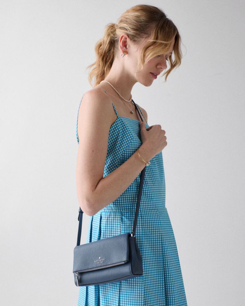 Kate Spade,Leila Mini Crossbody,Lining Leather,Crossbody,Logo,Metal,Lined,Casual,Blue