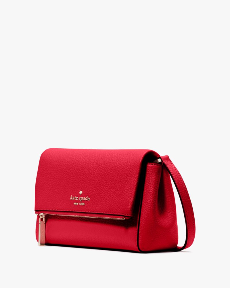 Kate Spade,Leila Mini Zip Crossbody,Lining Leather,Crossbody,Logo,Metal,Lined,Casual,Red