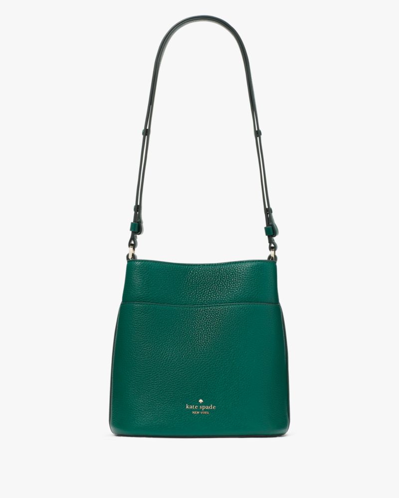 New Kate Spade Leila Small Bucket Bag Pebbled Leather Deep Jade