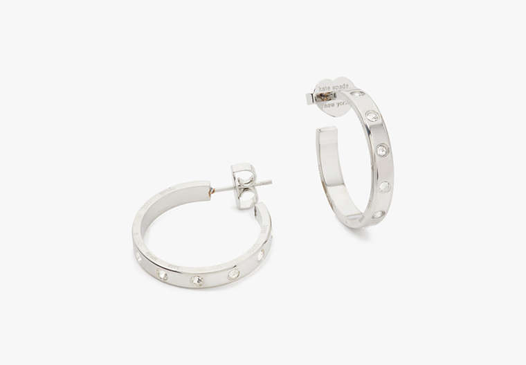 Kate Spade,Set In Stone Hoops,Clear/Silver