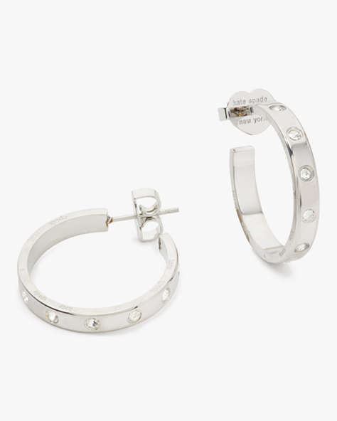 Kate Spade,Set In Stone Hoops,Clear/Silver