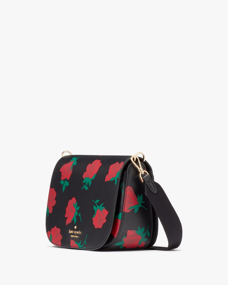 Kate Spade,Madison Rose Toss Printed Saddle Bag,Black Multi