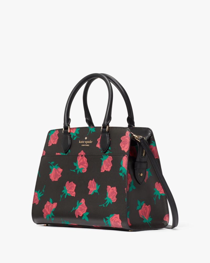 Kate Spade,Madison Rose Toss Printed Medium Satchel,Black