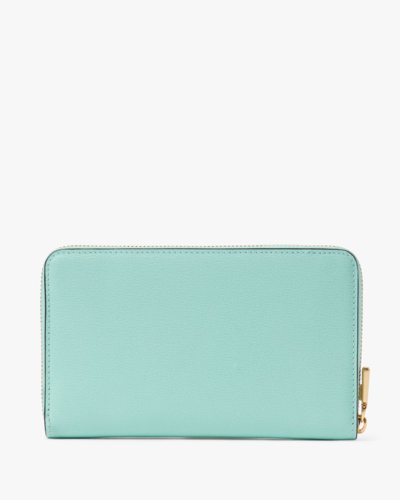 Kate Spade,Katy Medium Zip-around Wallet,Leather,Bi Fold,Logo,Metal,Casual,Turquoise