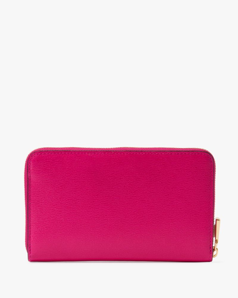Kate Spade,Katy Medium Zip-around Wallet,Leather,Bi Fold,Logo,Metal,Casual,Fuchsia