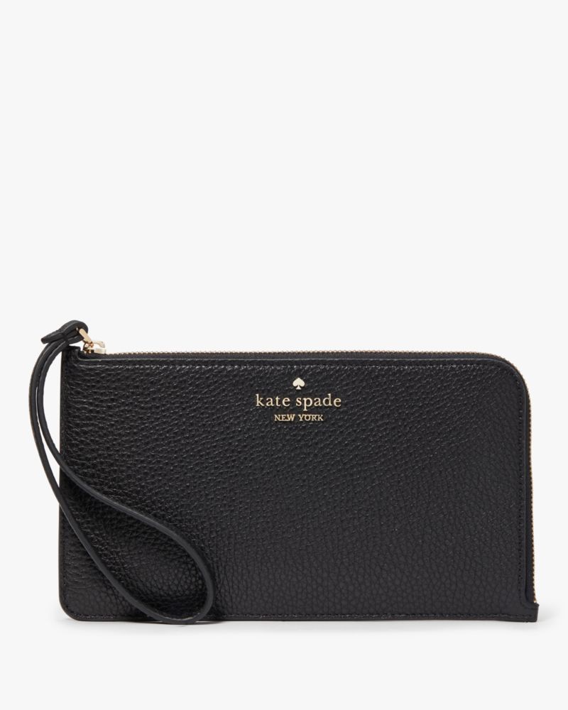 Kate Spade,Lucy Pebbled Leather Medium L-zip Wristlet,Black