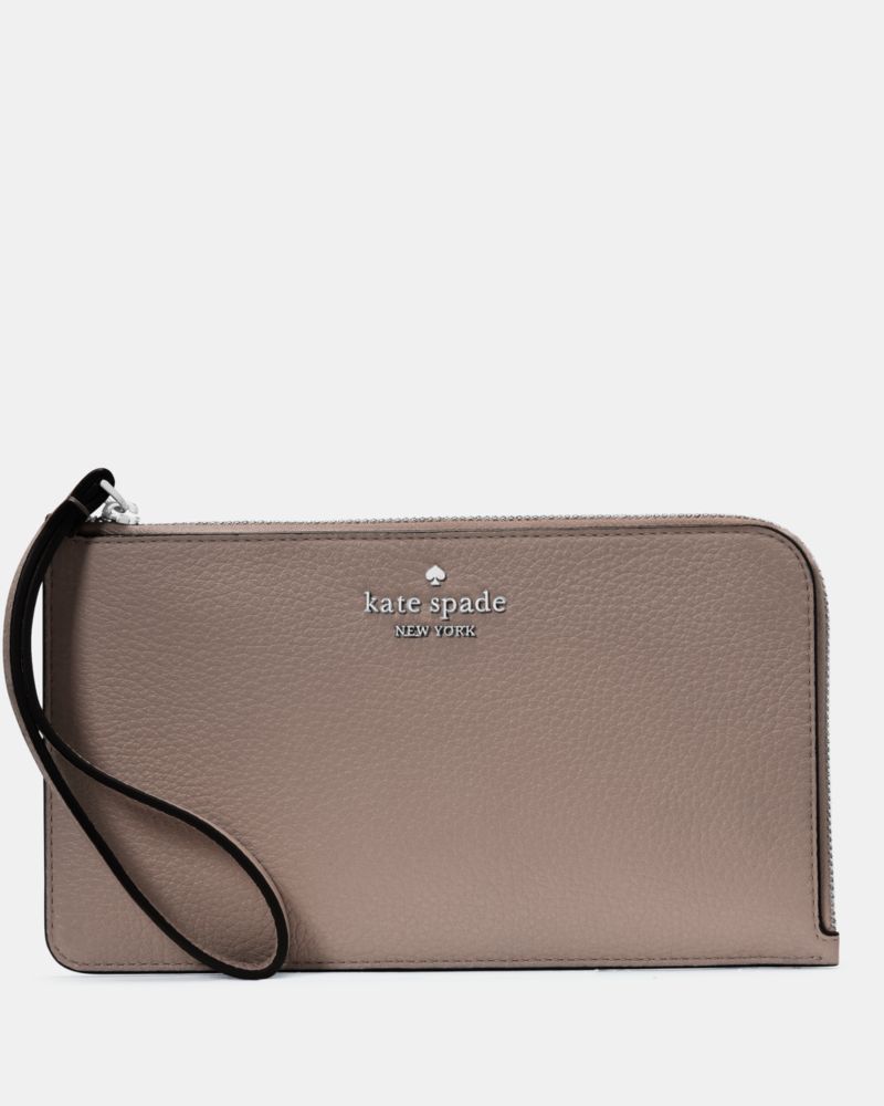Kate Spade,Lucy Wristlet,Leather,Pouch,Wristlet,Metal,Logo,Silver Metal,Casual,Teacher Gifts,