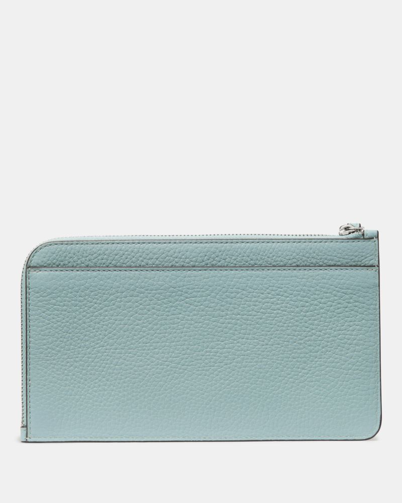 Kate Spade,Lucy Wristlet,Leather,Wristlet,Pouch,Logo,Metal,Silver Metal,Casual,Blue