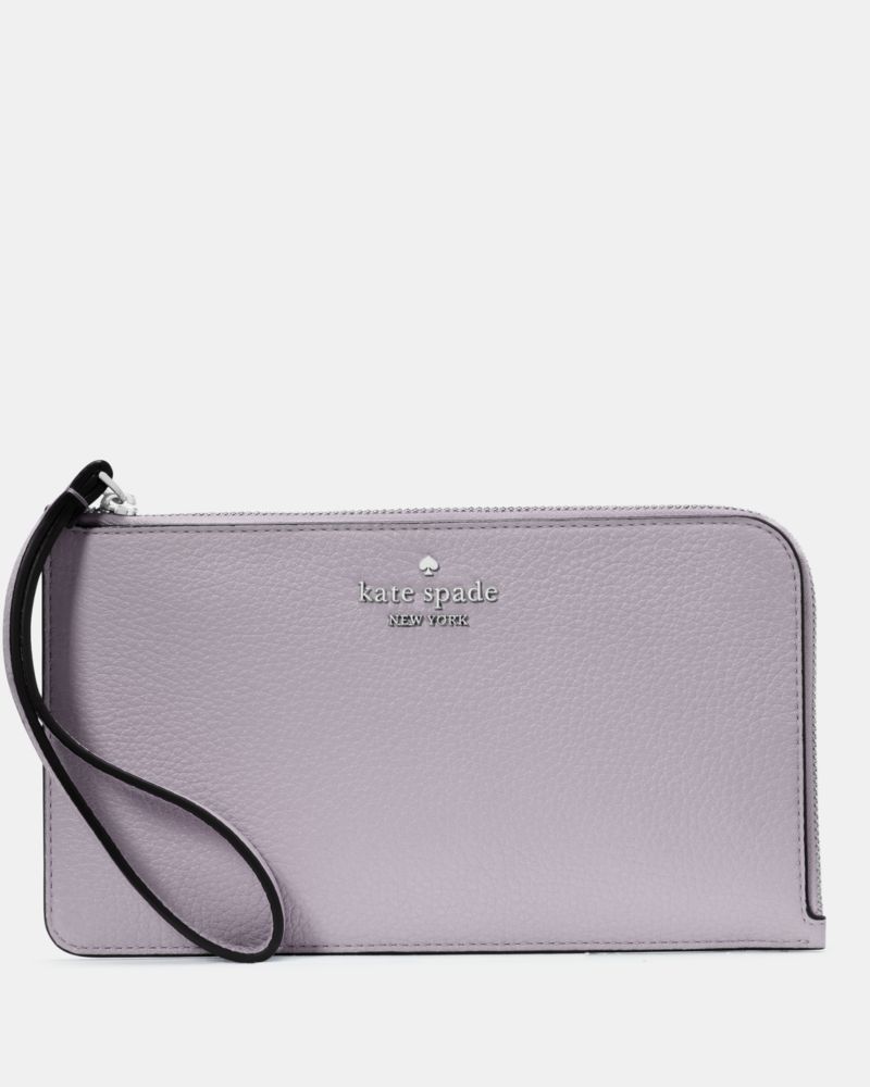 Kate Spade,Lucy Wristlet,Leather,Pouch,Wristlet,Metal,Logo,Silver Metal,Casual,Teacher Gifts,