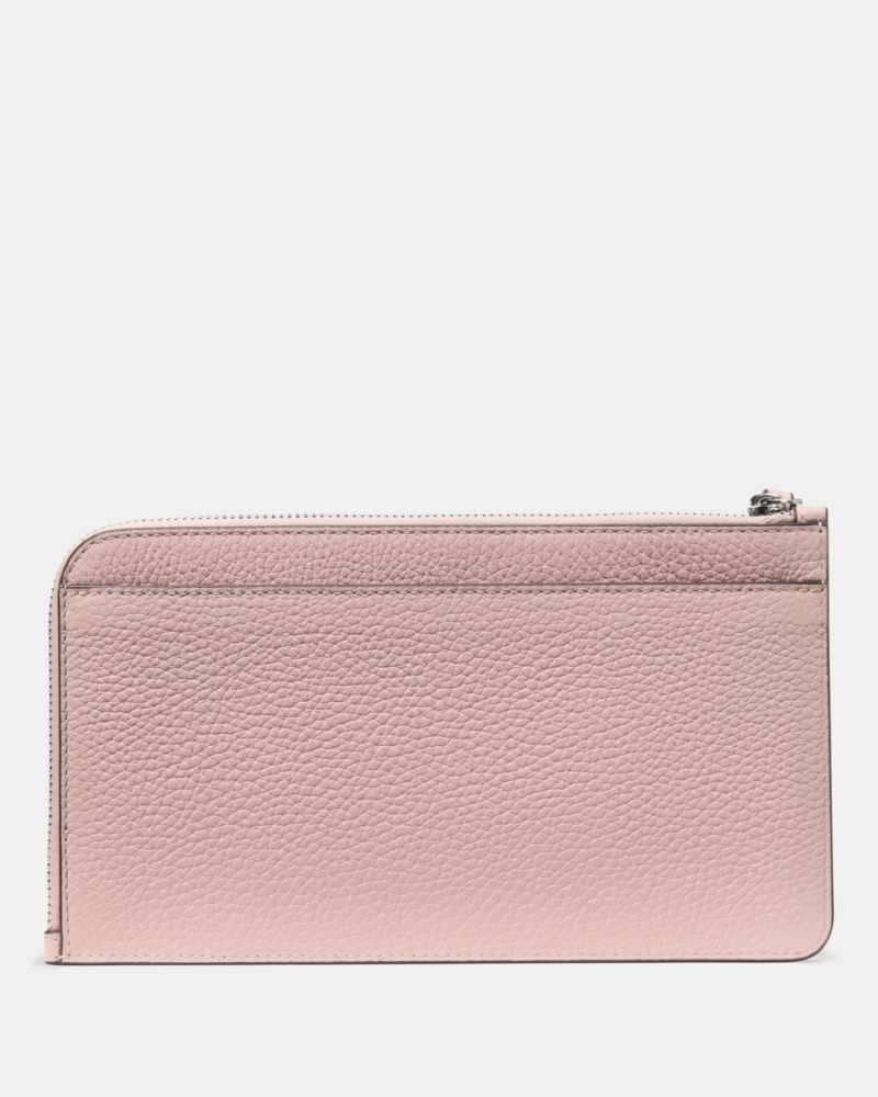 Kate Spade,Lucy Wristlet,Leather,Wristlet,Pouch,Logo,Metal,Silver Metal,Casual,Pink