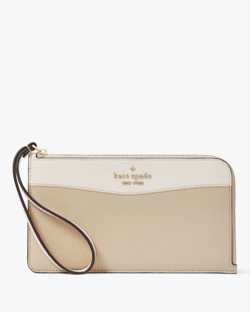 Kate Spade,LUCY COLORBLOCK PEBBLED LEATHER MEDIUM L-ZIP WRISTLET,Light Sand Multi