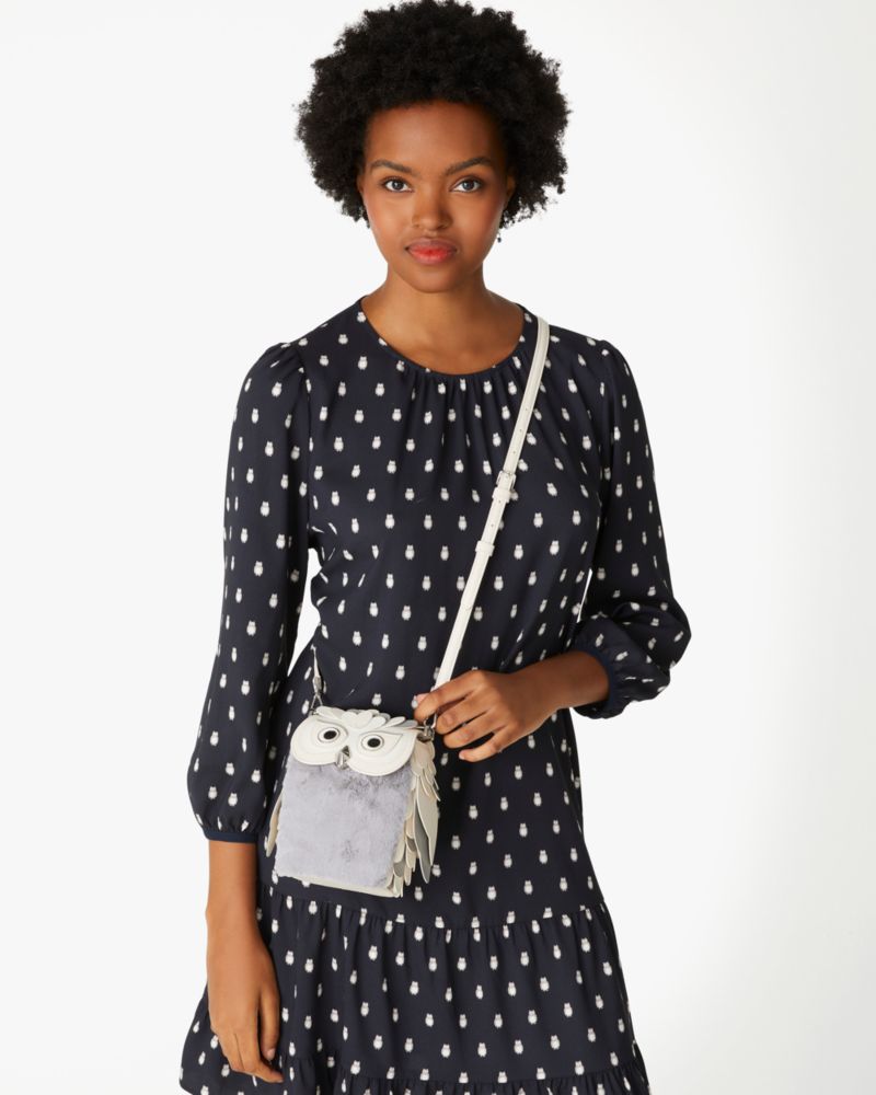 Kate Spade,アザー フート 3D オウル クロスボディ,バッグ,グレーマルチ