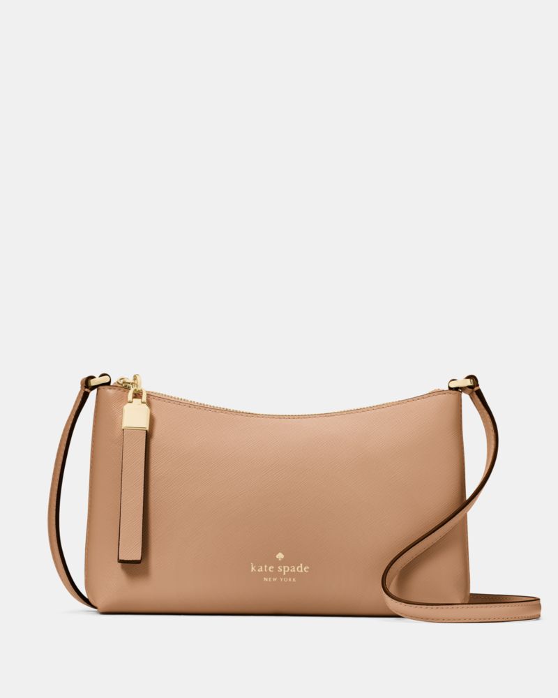 Kate Spade,Sadie Small Crossbody,Lining Leather,Crossbody,Word Embellishment,Metal,Logo,Lined,Casual,Beige