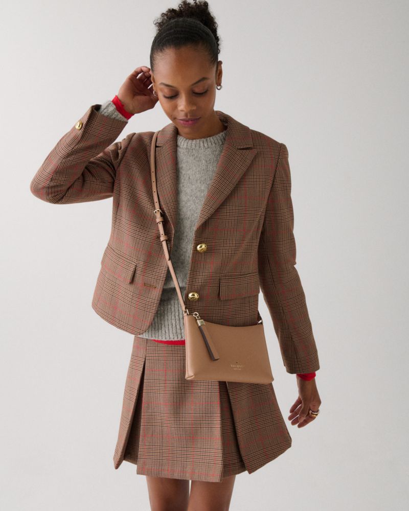 Kate Spade,Sadie Small Crossbody,Lining Leather,Crossbody,Word Embellishment,Metal,Logo,Lined,Casual,Beige