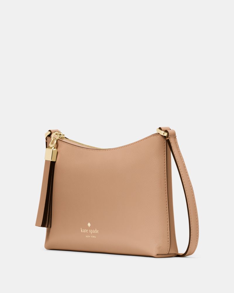 Kate Spade,Sadie Small Crossbody,Lining Leather,Crossbody,Word Embellishment,Metal,Logo,Lined,Casual,Beige