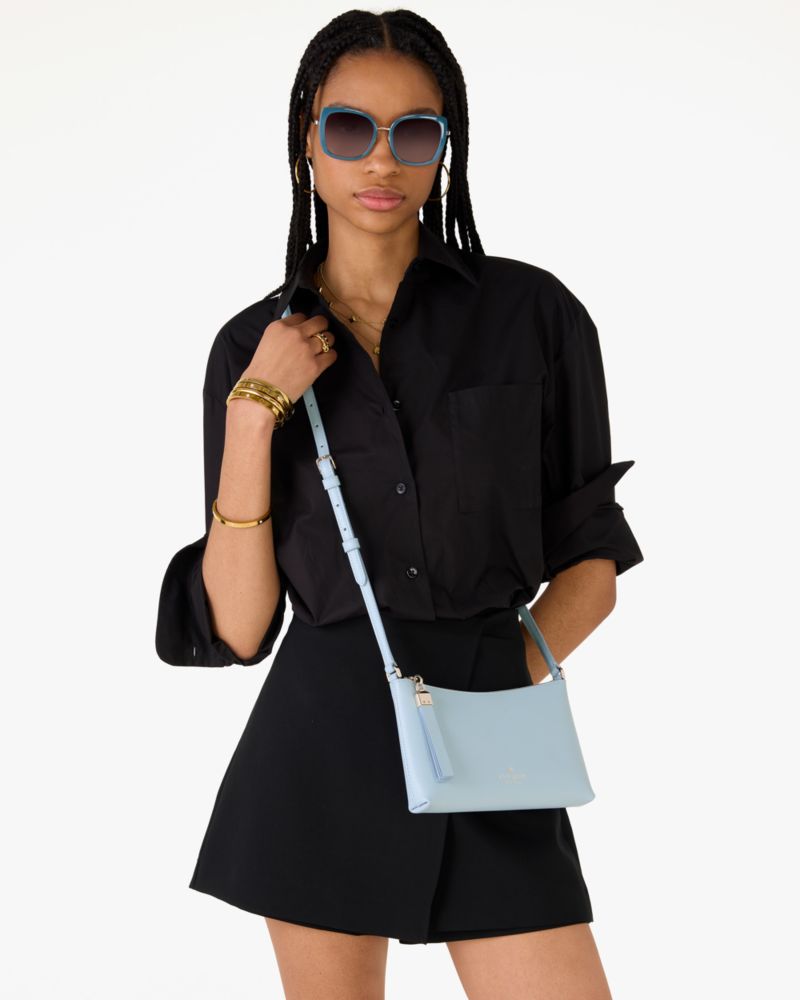 Kate Spade,Sadie Small Crossbody,Lining Leather,Crossbody,Logo,Word Embellishment,Metal,Lined,Casual,Blue